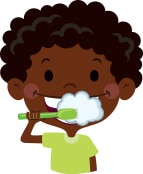 cartoon boy brushing his teeth