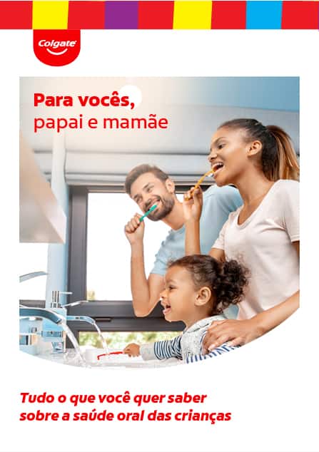 Capa e páginas do e-book sobre tudo o que pais e mães precisam saber sobre a saúde oral das crianças