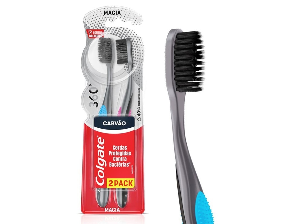 Escova de dente contra bactérias Colgate 360º Carvão