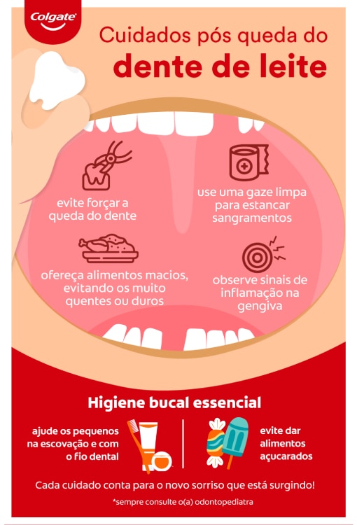 infográfico sobre cuidados pós queda do dente de leite